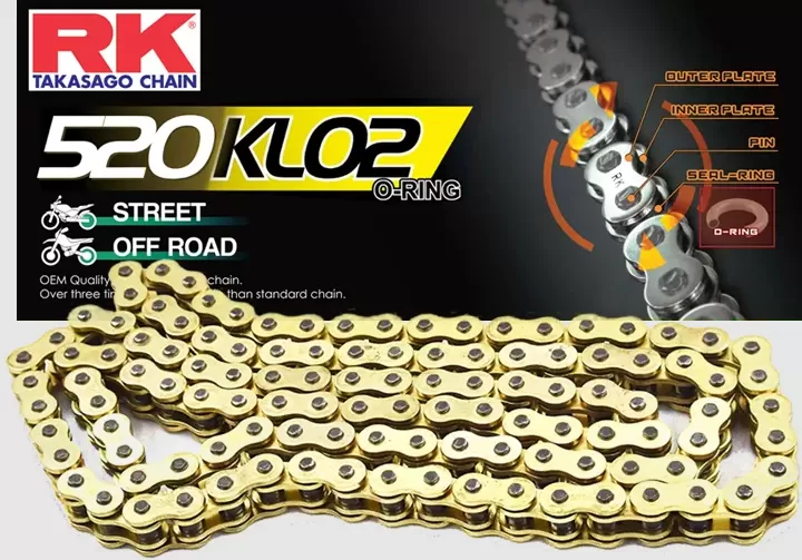 Cadena dorada RK KLO O'ring paso 520 - Riders Tienda Online